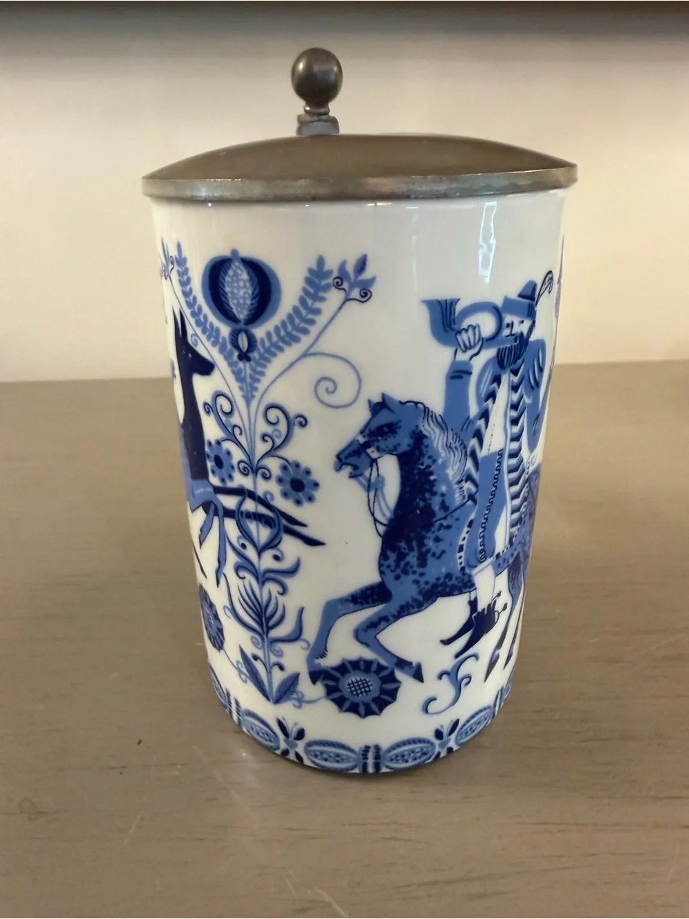 Kurt Hammer Vintage Porcelain German Beer Stein Tankard with Hinged Metal Lid